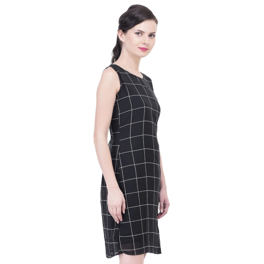 Seduva Women's Cotton Blend Checked Sleeveless Sheath Dress (Black)