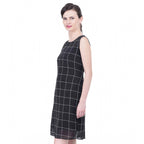 Seduva Women's Cotton Blend Checked Sleeveless Sheath Dress (Black)