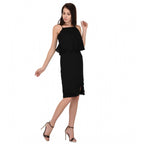 Seduva Women's Cotton Blend Solid Sleeveless Dress (Black)