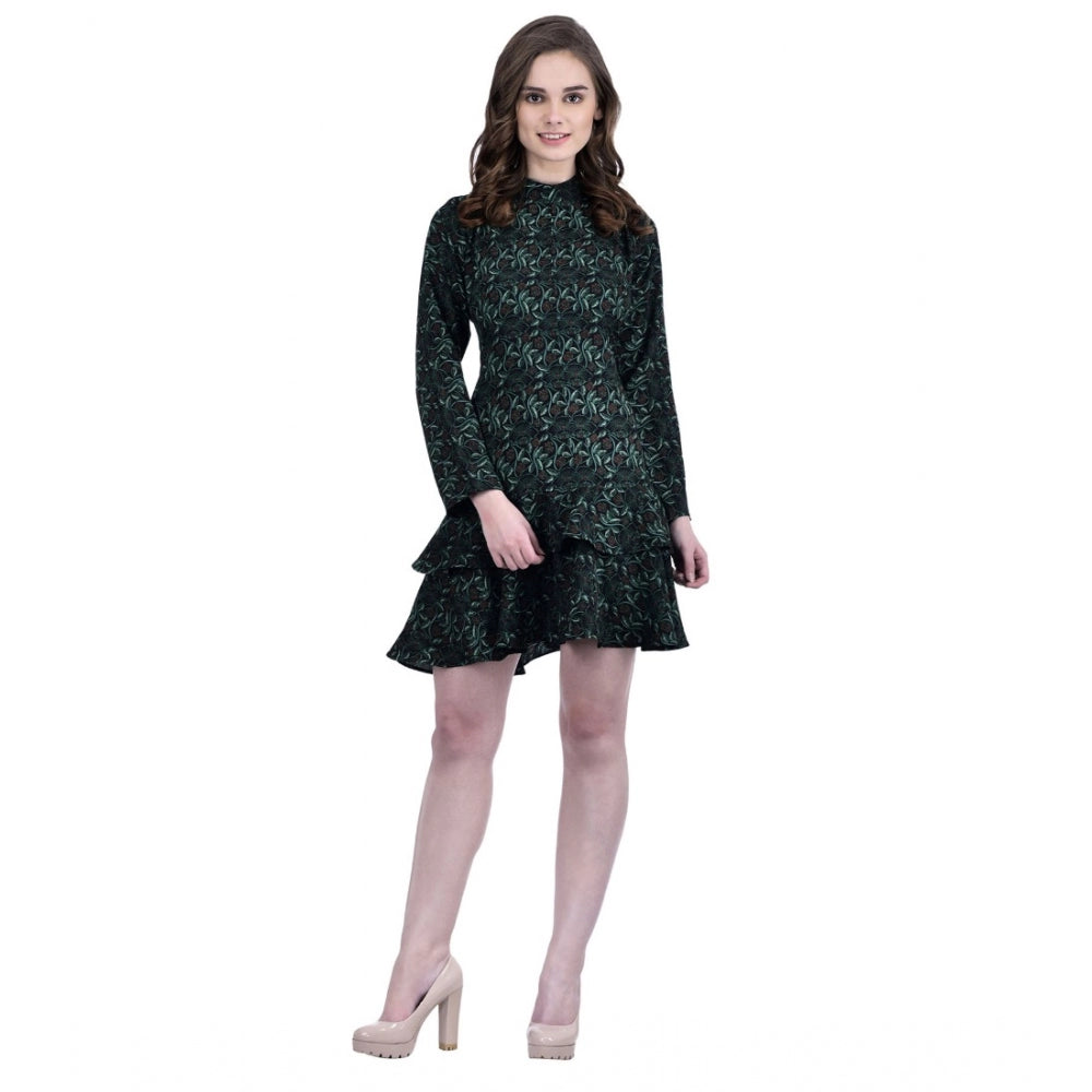 Seduva Women's Cotton Blend Floral Full Sleeves Dress (Green)
