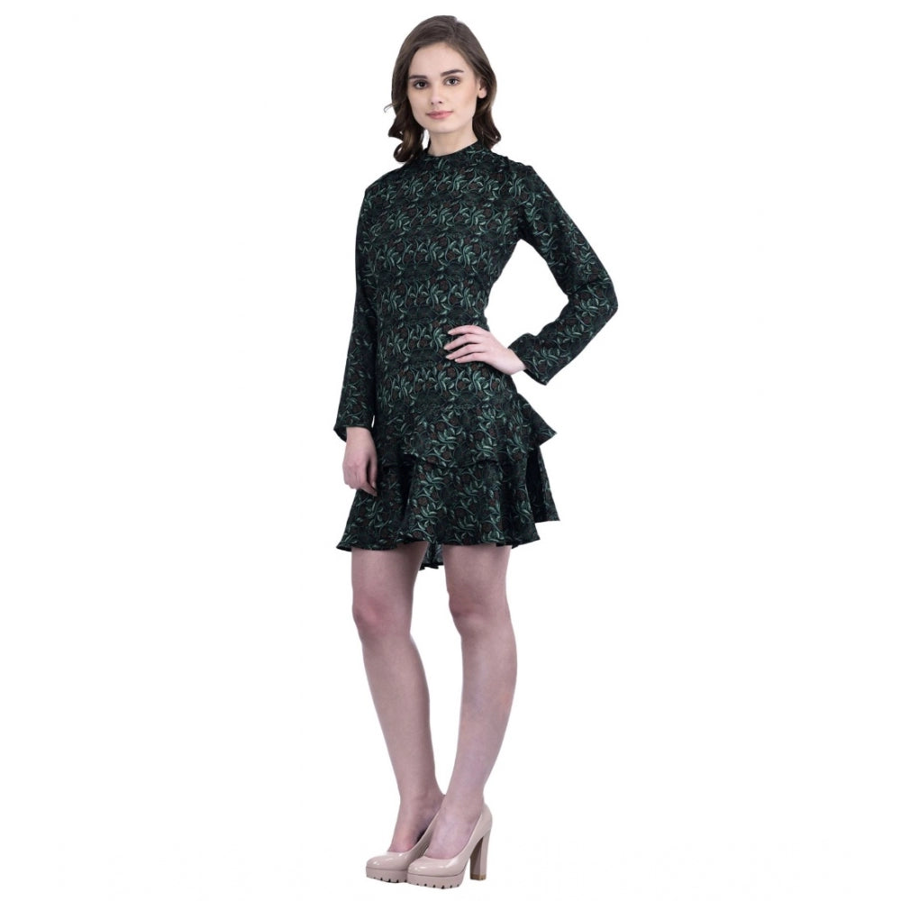 Seduva Women's Cotton Blend Floral Full Sleeves Dress (Green)