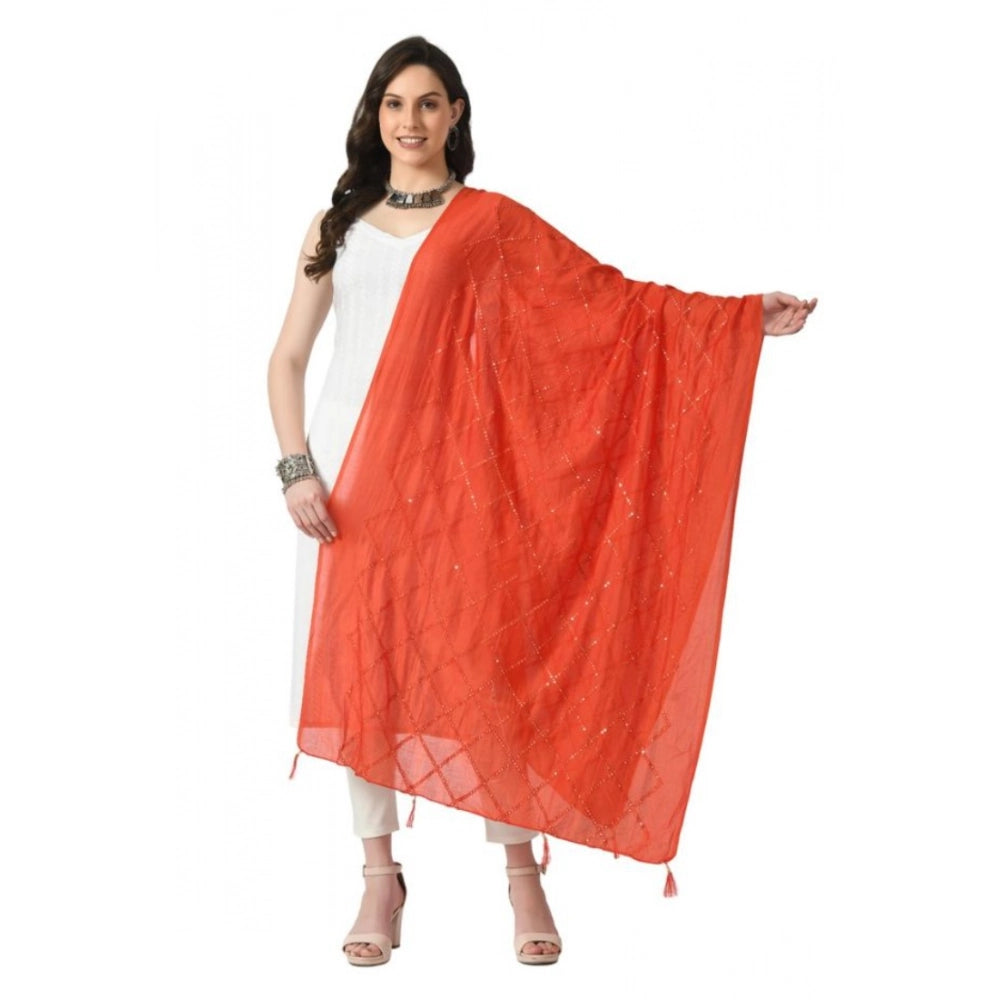 Seduva Women's Chanderi Self Design Dupatta (Orange, Length:��Free Size)