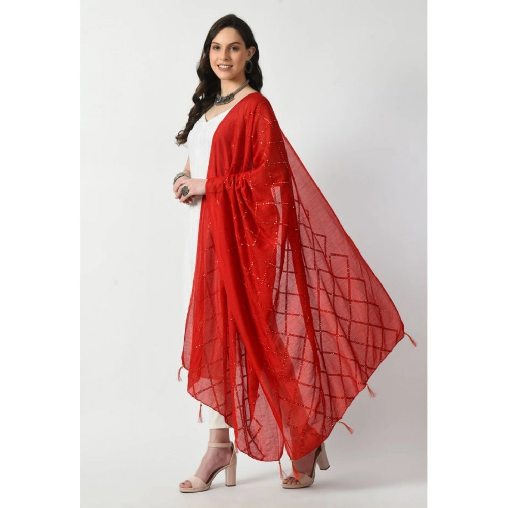 Seduva Women's Chanderi Self Design Dupatta (Red, Length:��Free Size)