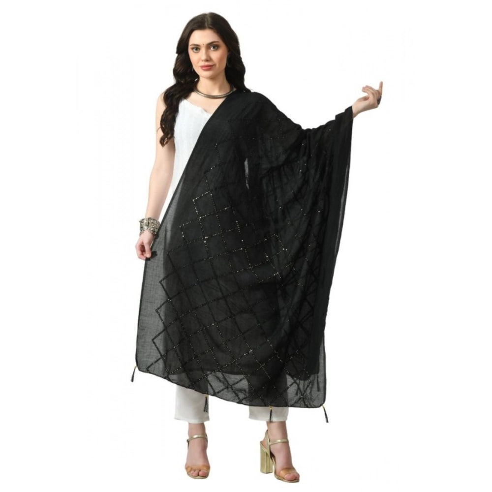 Seduva Women's Chanderi Self Design Dupatta (Black, Length:��Free Size)