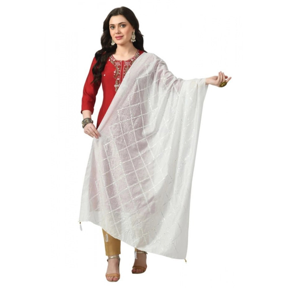 Seduva Women's Chanderi Self Design Dupatta (White, Length:��Free Size)