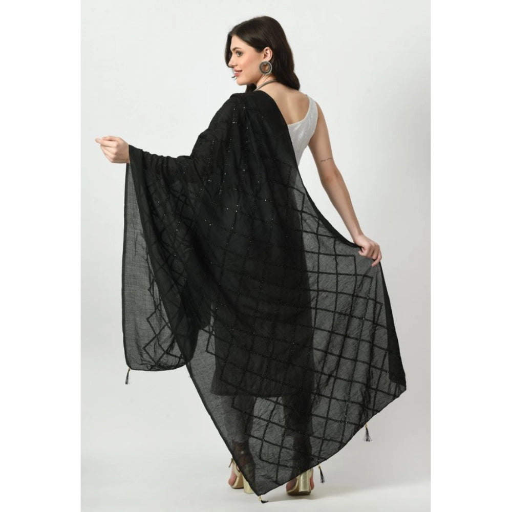 Seduva Women's Chanderi Self Design Dupatta (Black, Length:��Free Size)