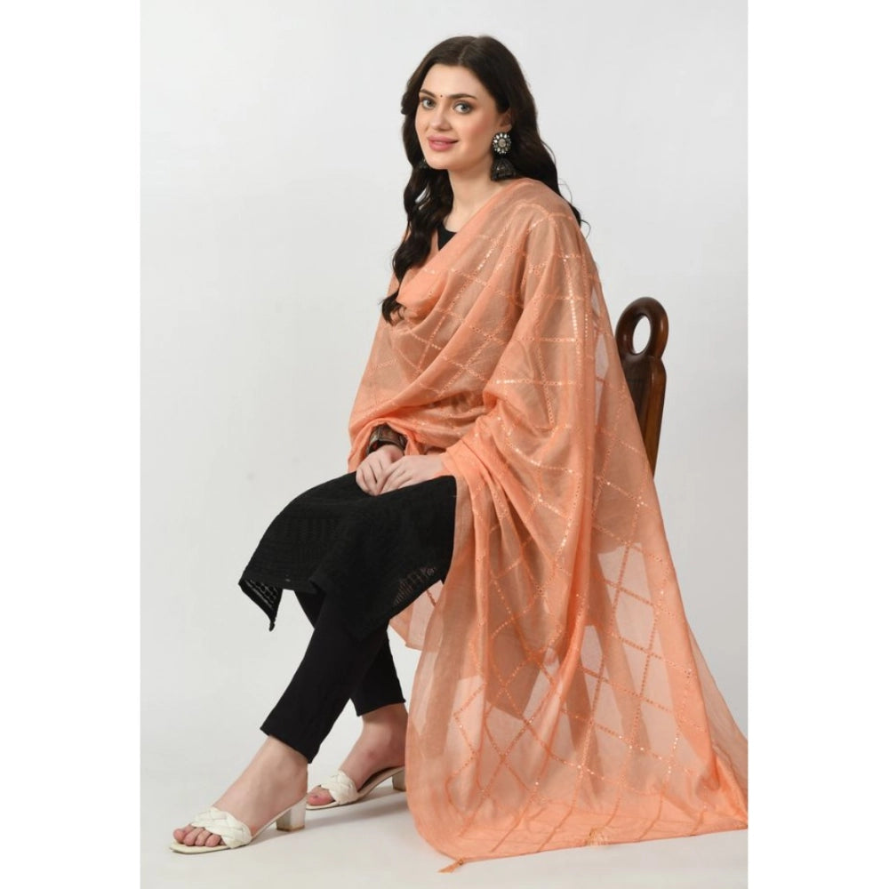 Seduva Women's Chanderi Self Design Dupatta (Peach, Length:��Free Size)