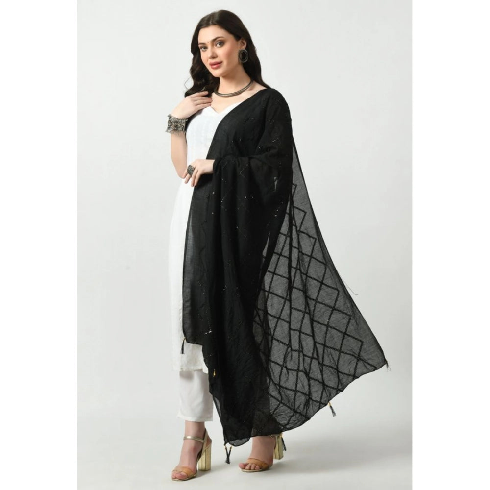Seduva Women's Chanderi Self Design Dupatta (Black, Length:��Free Size)