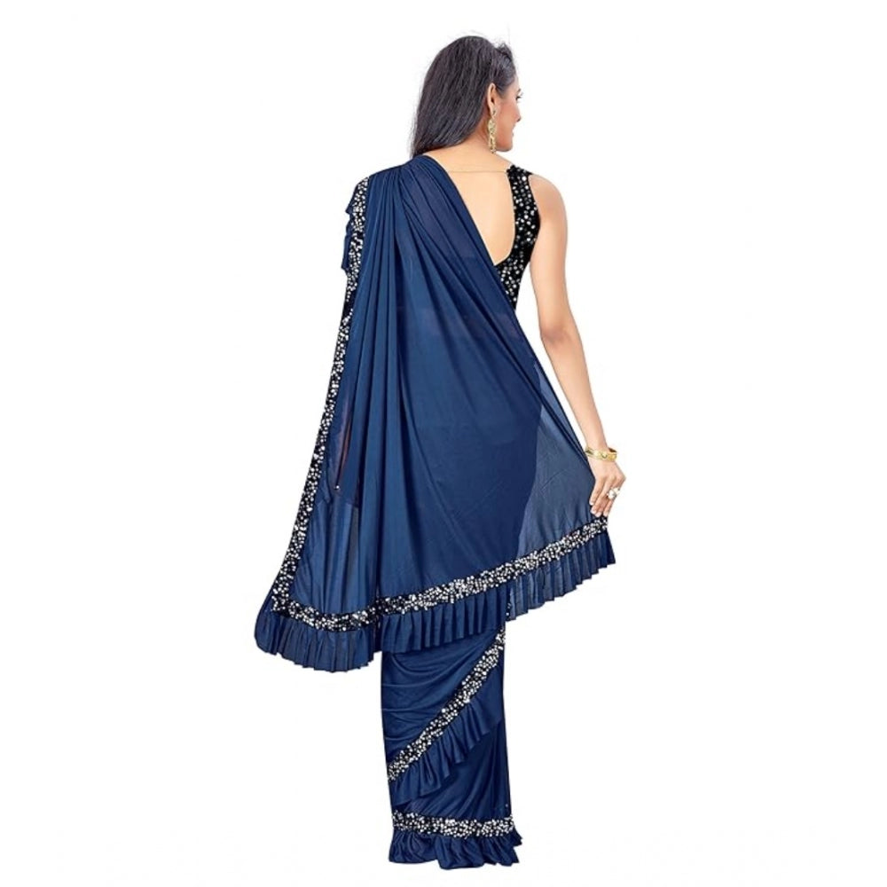 Seduva Women's Lycra Solid Saree With Unstitched Blouse (Nay Blue, 5.5 Mtr)