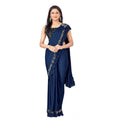 Seduva Women's Lycra Solid Saree With Unstitched Blouse (Nay Blue, 5.5 Mtr)