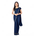 Seduva Women's Lycra Solid Saree With Unstitched Blouse (Nay Blue, 5.5 Mtr)