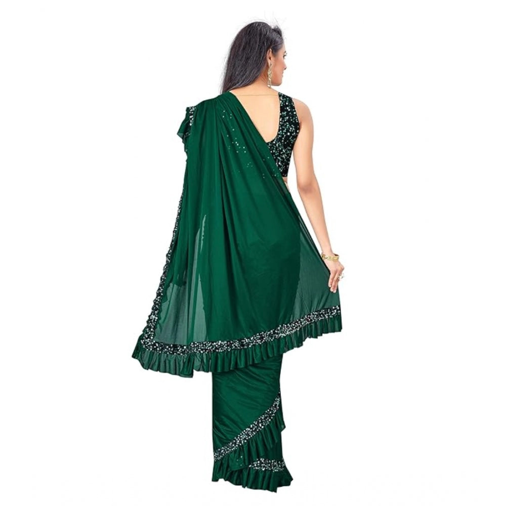 Seduva Women's Lycra Solid Saree With Unstitched Blouse (Green, 5.5 Mtr)