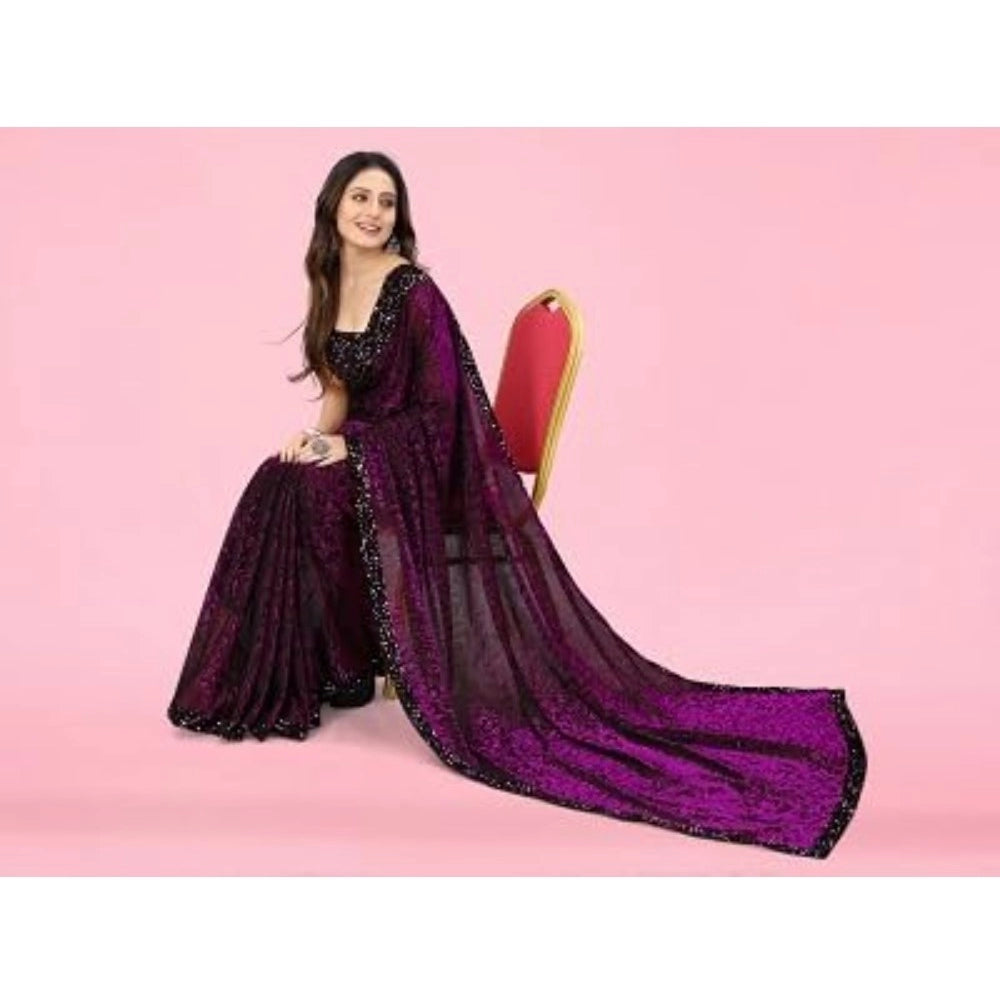 Seduva Women's Lycra Floral Saree With Unstitched Blouse (Wine, 5.5 Mtr)