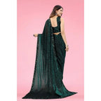 Seduva Women's Lycra Floral Saree With Unstitched Blouse (Green, 5.5 Mtr)