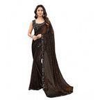 Seduva Women's Lycra Floral Saree With Unstitched Blouse (Brown, 5.5 Mtr)