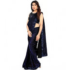Seduva Women's Lycra Floral Saree With Unstitched Blouse (Blue, 5.5 Mtr)