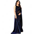 Seduva Women's Lycra Floral Saree With Unstitched Blouse (Blue, 5.5 Mtr)