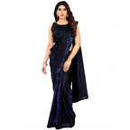 Seduva Women's Lycra Floral Saree With Unstitched Blouse (Blue, 5.5 Mtr)
