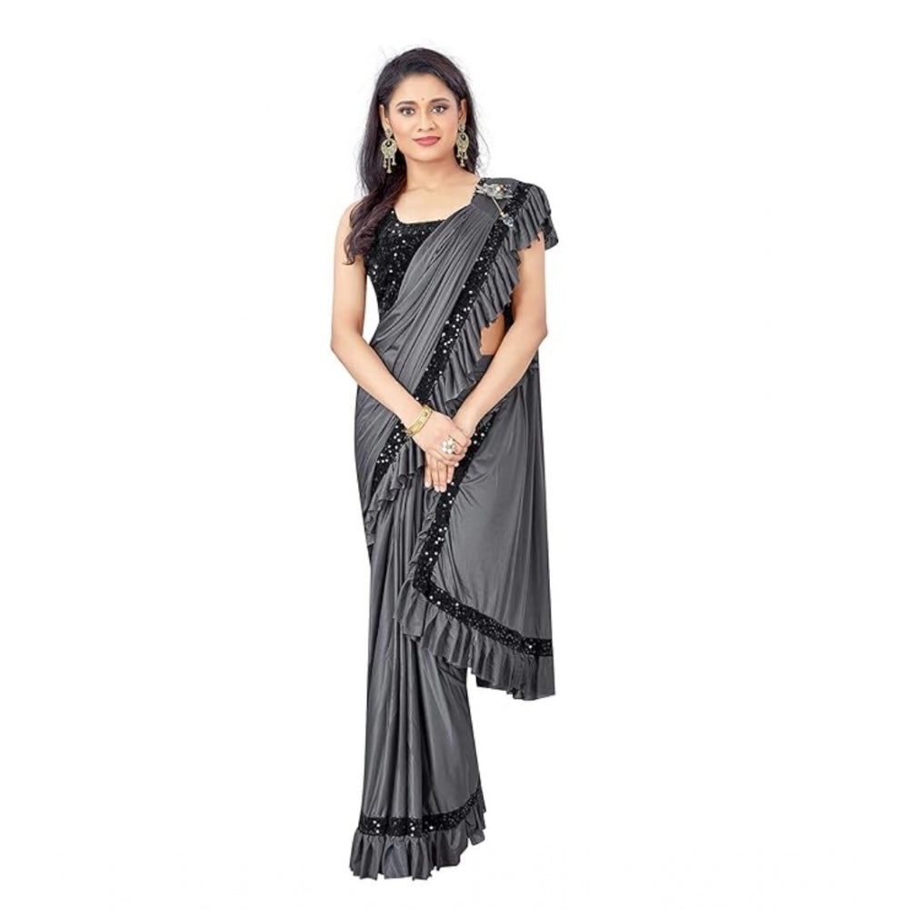 Seduva Women's Lycra Solid Saree With Unstitched Blouse (Grey, 5.5 Mtr)