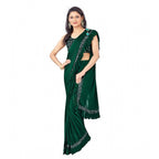 Seduva Women's Lycra Solid Saree With Unstitched Blouse (Green, 5.5 Mtr)