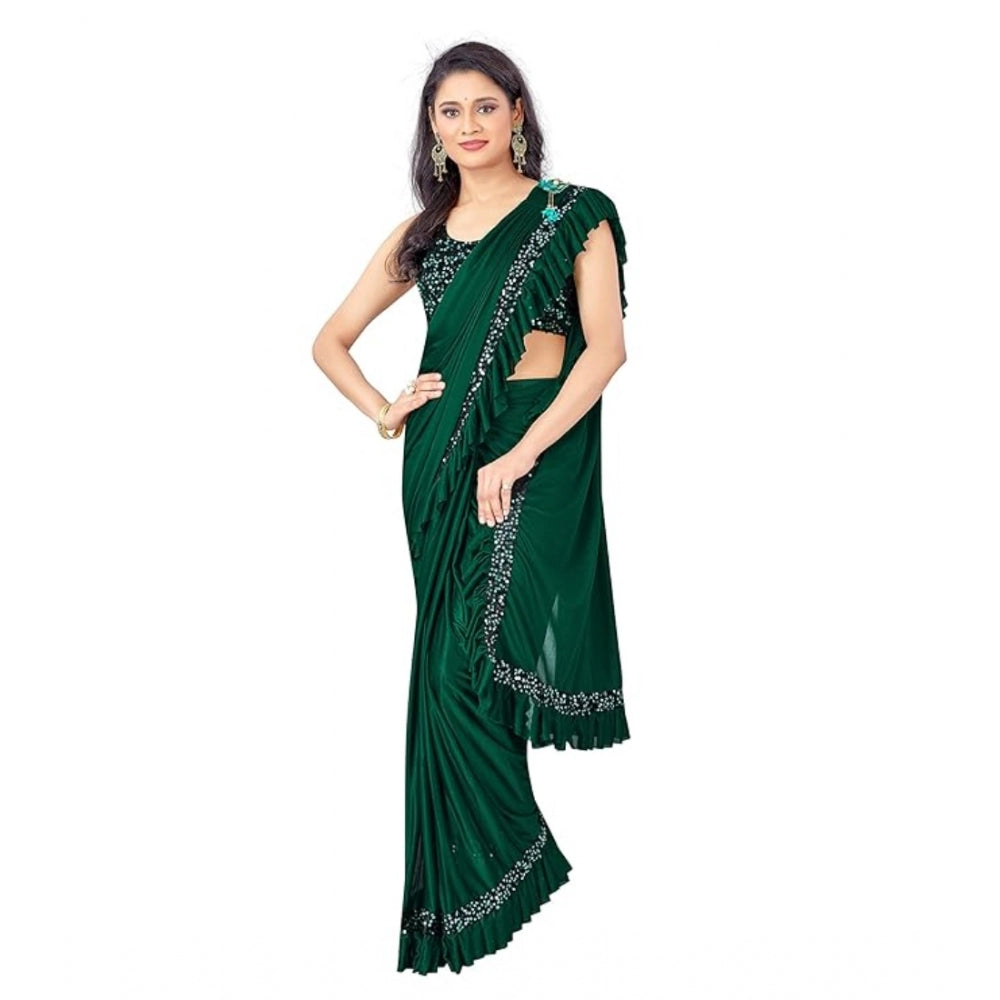 Seduva Women's Lycra Solid Saree With Unstitched Blouse (Green, 5.5 Mtr)