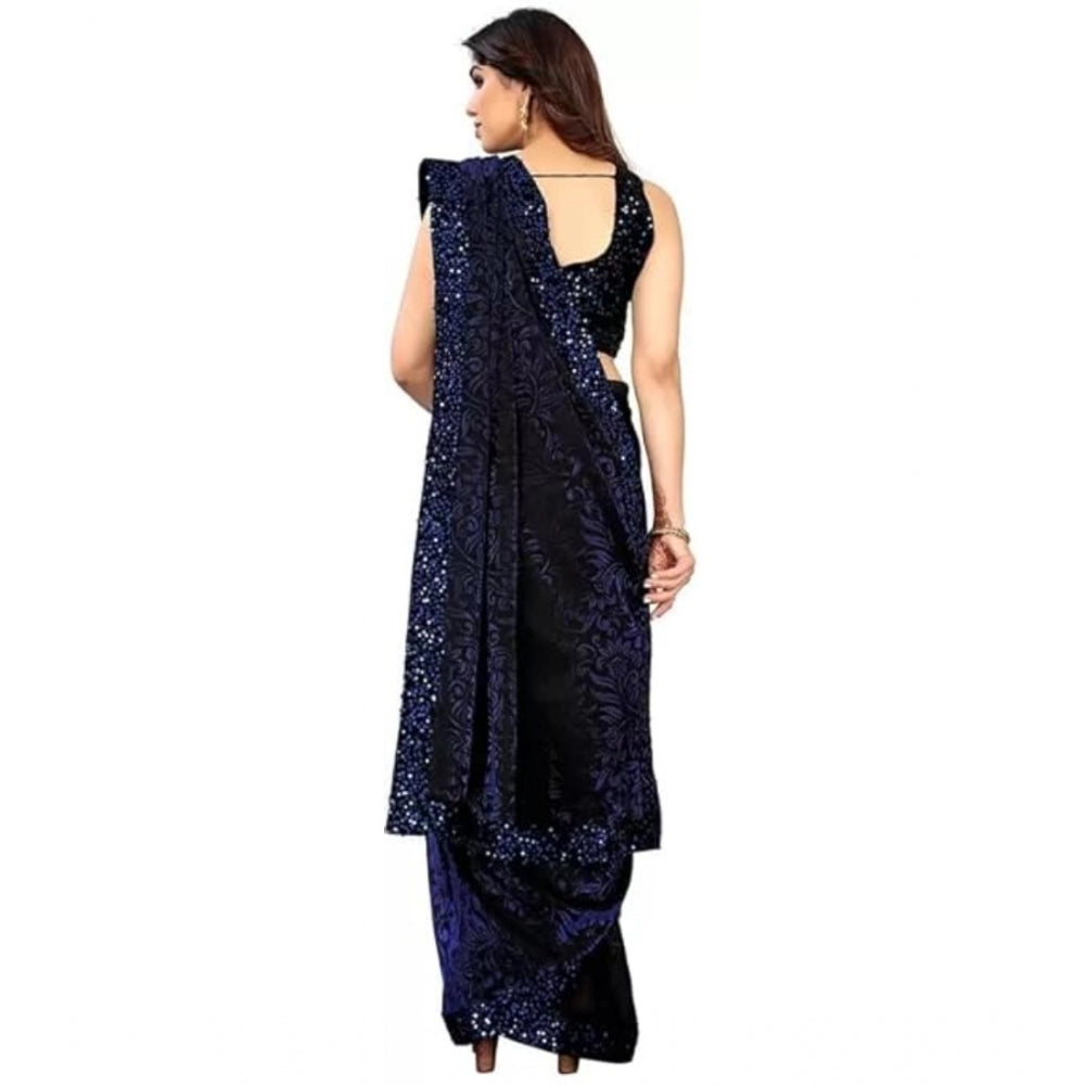 Seduva Women's Lycra Floral Saree With Unstitched Blouse (Blue, 5.5 Mtr)