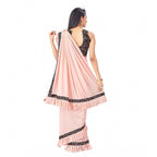 Seduva Women's Lycra Solid Saree With Unstitched Blouse (Peach, 5.5 Mtr)