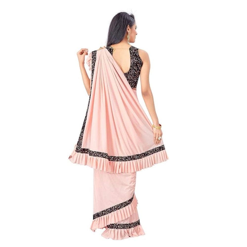 Seduva Women's Lycra Solid Saree With Unstitched Blouse (Peach, 5.5 Mtr)