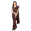 Seduva Women's Lycra Solid Saree With Unstitched Blouse (Brown, 5.5 Mtr)