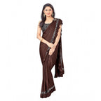 Seduva Women's Lycra Solid Saree With Unstitched Blouse (Brown, 5.5 Mtr)