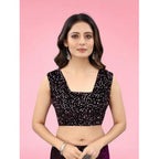 Seduva Women's Lycra Floral Saree With Unstitched Blouse (Wine, 5.5 Mtr)
