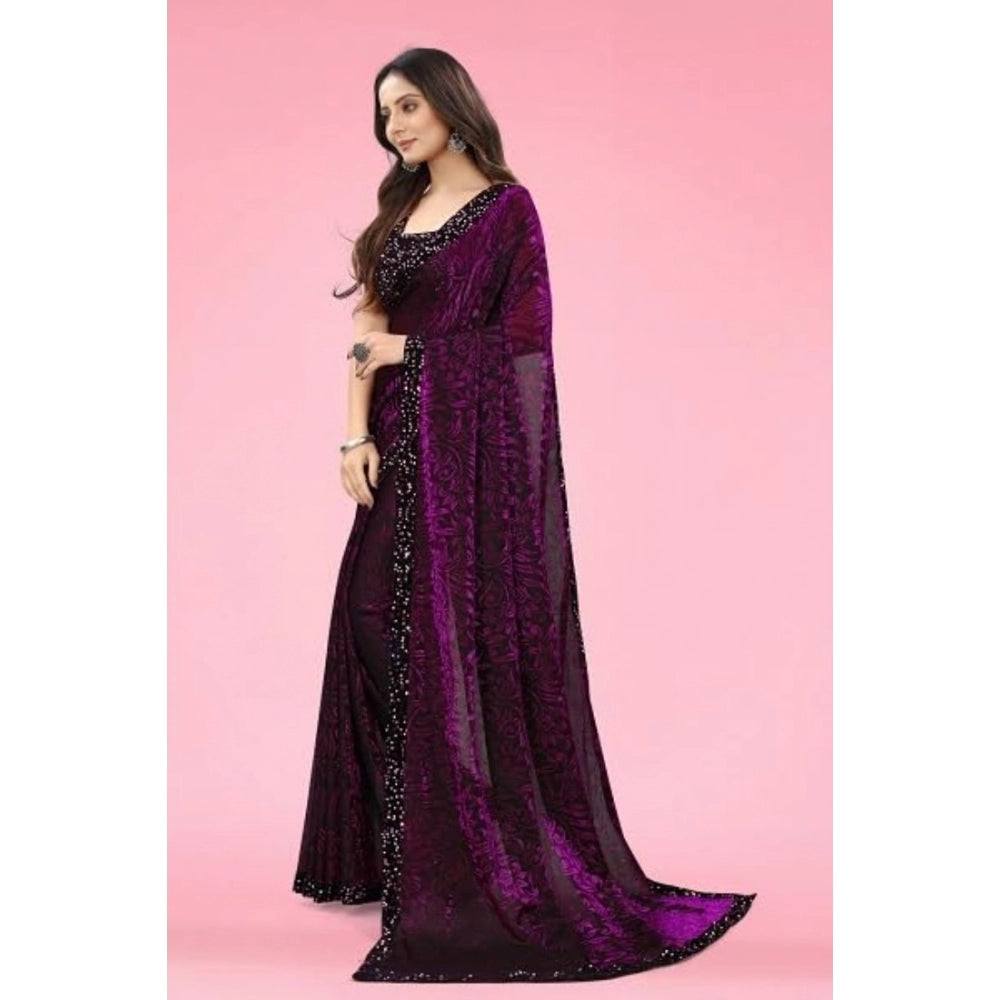 Seduva Women's Lycra Floral Saree With Unstitched Blouse (Wine, 5.5 Mtr)