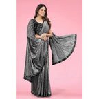 Seduva Women's Lycra Floral Saree With Unstitched Blouse (Grey, 5.5 Mtr)