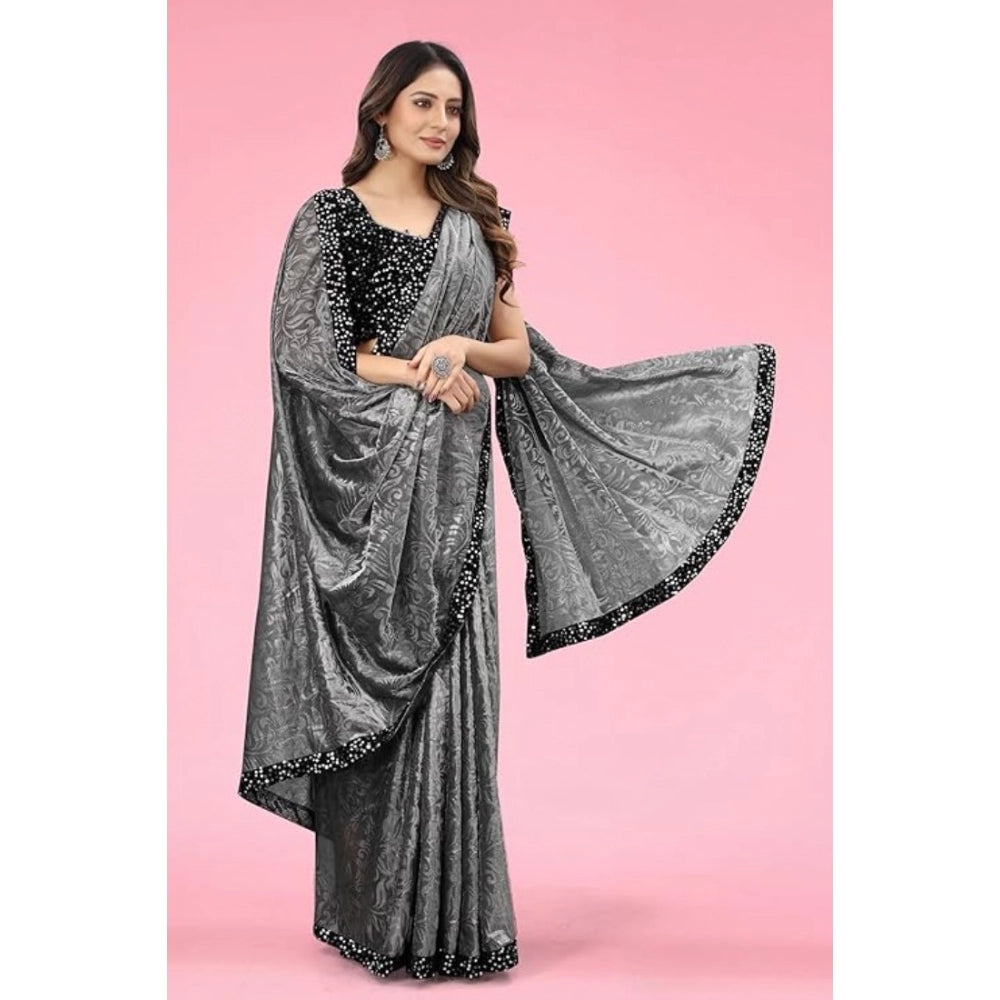 Seduva Women's Lycra Floral Saree With Unstitched Blouse (Grey, 5.5 Mtr)