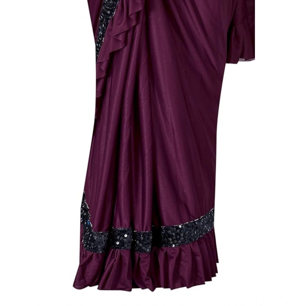 Seduva Women's Lycra Solid Saree With Unstitched Blouse (Wine, 5.5 Mtr)