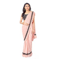 Seduva Women's Lycra Solid Saree With Unstitched Blouse (Peach, 5.5 Mtr)