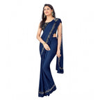 Seduva Women's Lycra Solid Saree With Unstitched Blouse (Nay Blue, 5.5 Mtr)