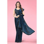 Seduva Women's Lycra Floral Saree With Unstitched Blouse (Blue, 5.5 Mtr)