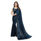 Seduva Women's Lycra Floral Saree With Unstitched Blouse (Blue, 5.5 Mtr)