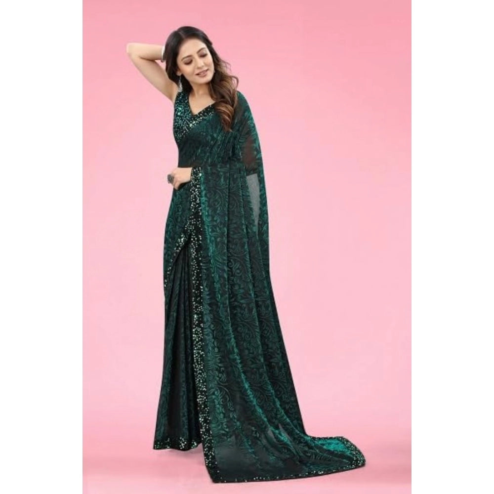 Seduva Women's Lycra Floral Saree With Unstitched Blouse (Green, 5.5 Mtr)