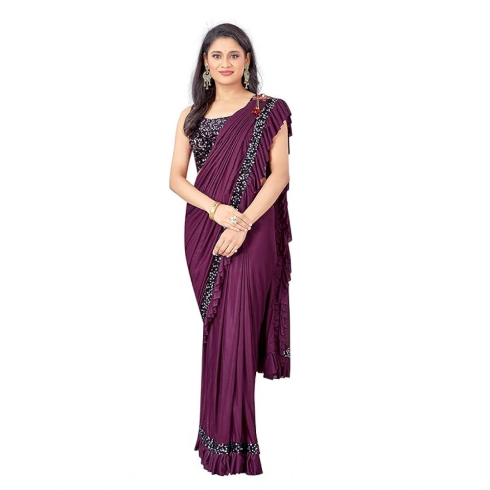 Seduva Women's Lycra Solid Saree With Unstitched Blouse (Wine, 5.5 Mtr)