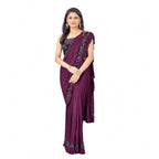 Seduva Women's Lycra Solid Saree With Unstitched Blouse (Wine, 5.5 Mtr)