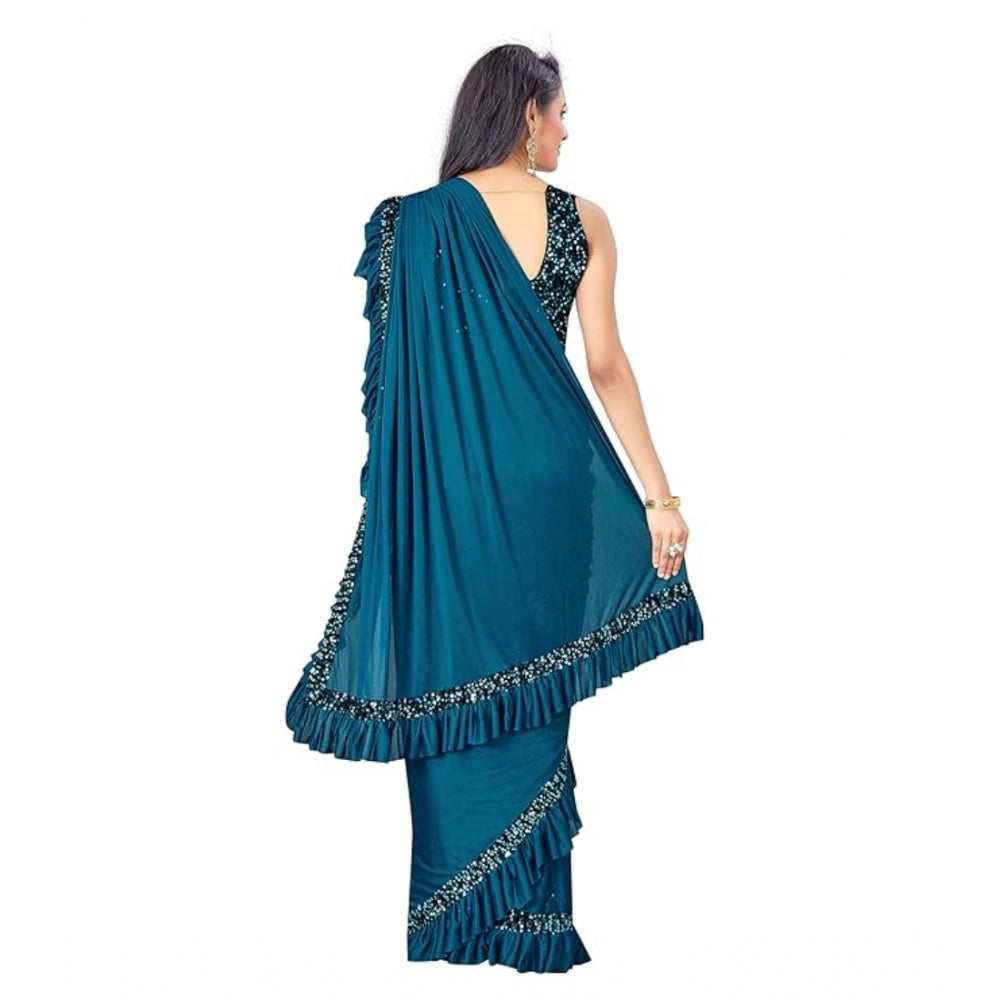 Seduva Women's Lycra Solid Saree With Unstitched Blouse (Rama, 5.5 Mtr)
