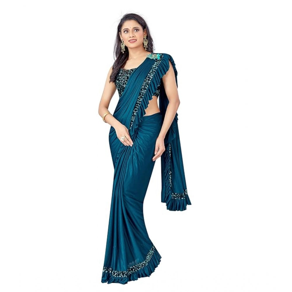 Seduva Women's Lycra Solid Saree With Unstitched Blouse (Rama, 5.5 Mtr)