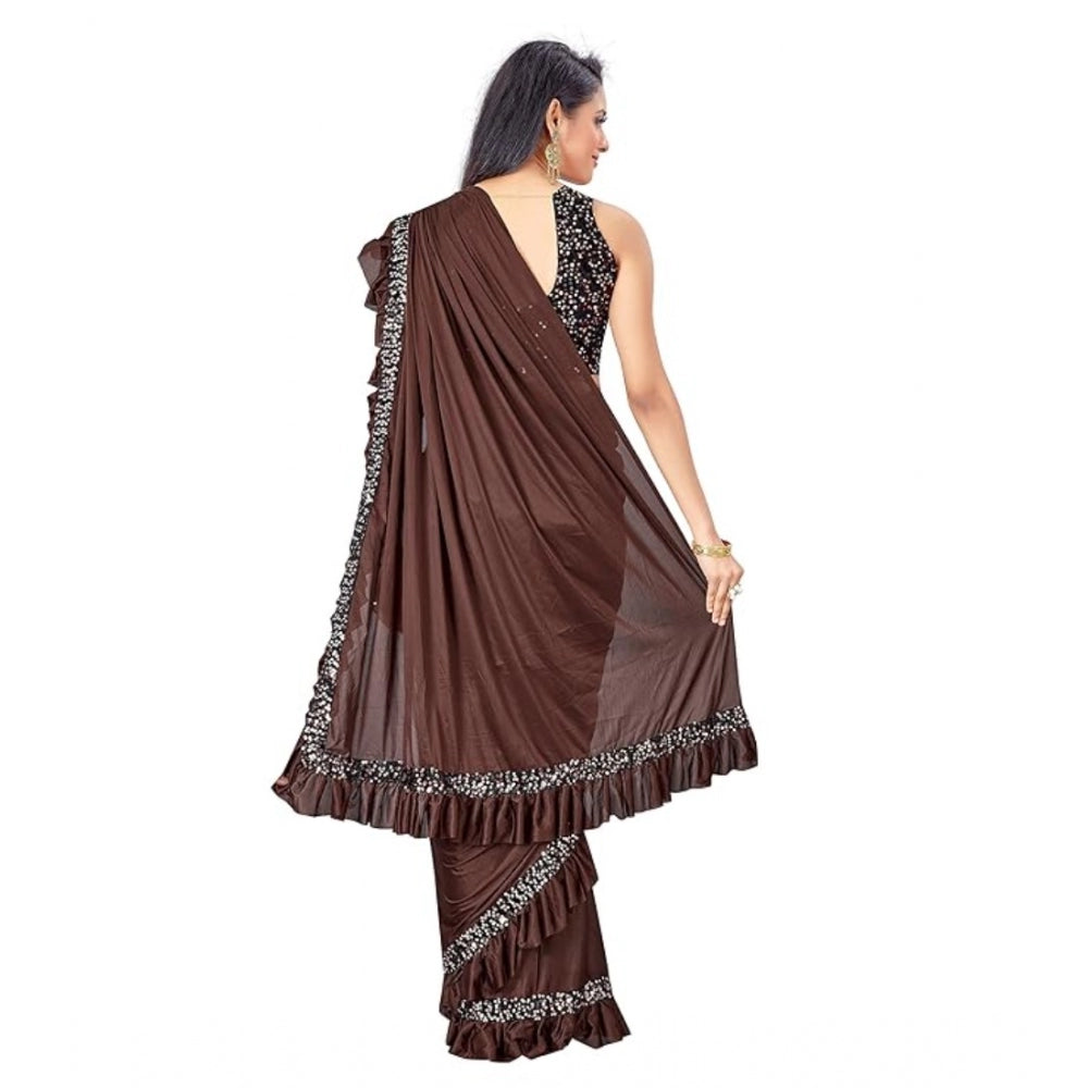 Seduva Women's Lycra Solid Saree With Unstitched Blouse (Brown, 5.5 Mtr)
