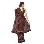 Seduva Women's Lycra Solid Saree With Unstitched Blouse (Brown, 5.5 Mtr)