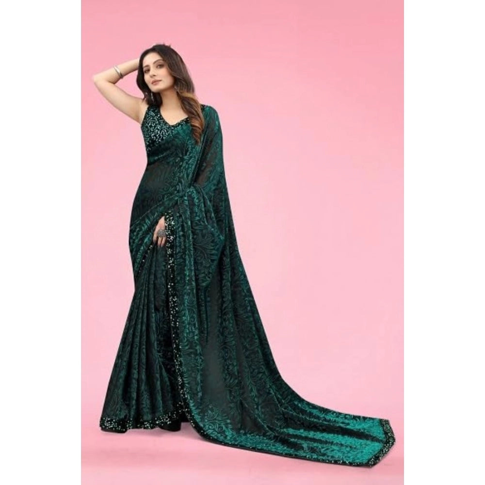 Seduva Women's Lycra Floral Saree With Unstitched Blouse (Green, 5.5 Mtr)