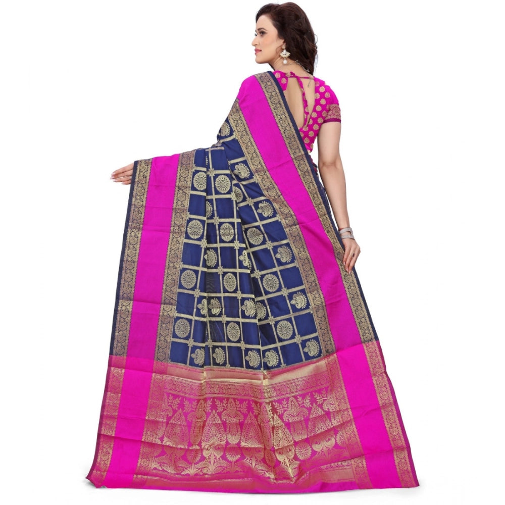 Seduva Women's Jacquard Woven Saree With Unstitched Blouse 5.5Mtr (Blue)