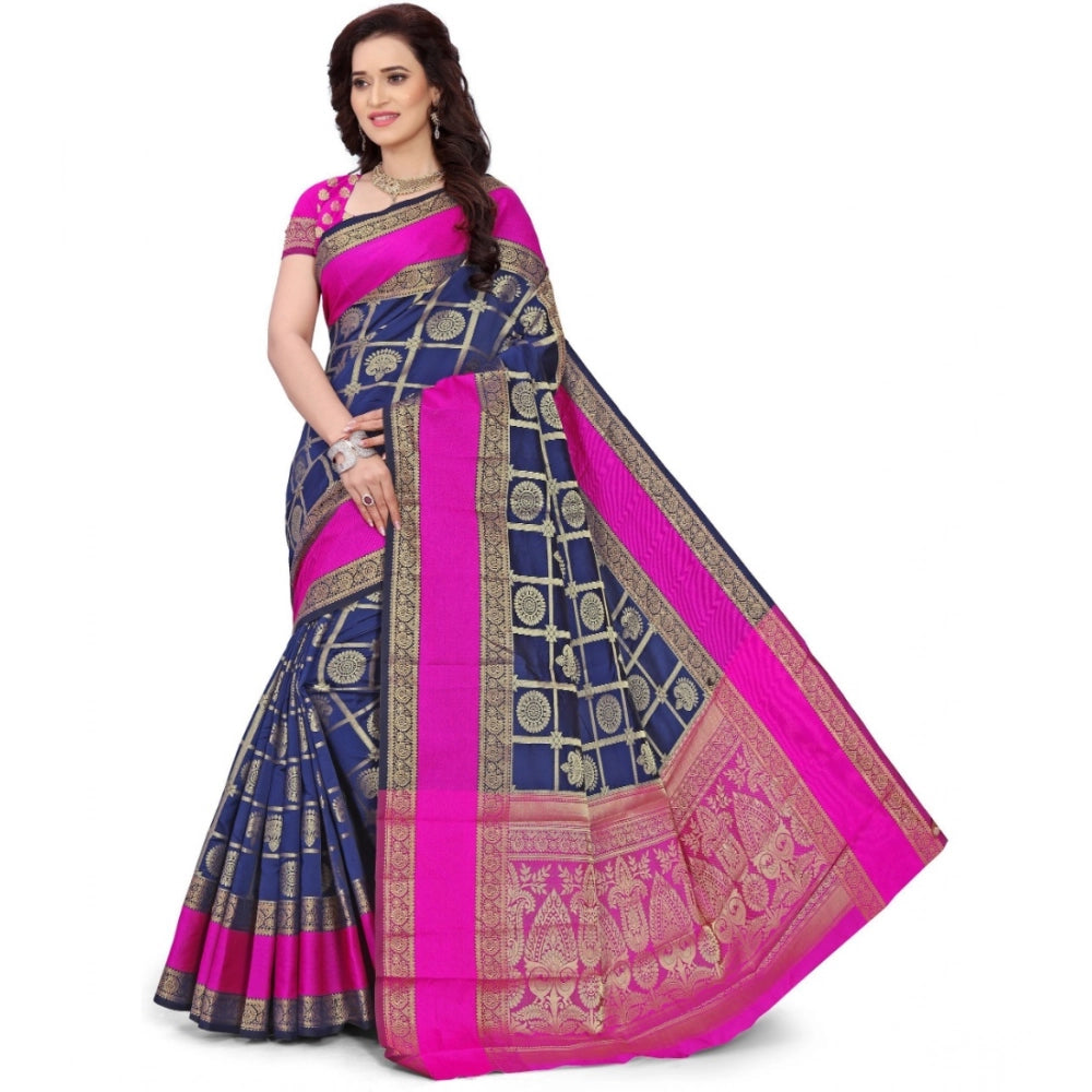 Seduva Women's Jacquard Woven Saree With Unstitched Blouse 5.5Mtr (Blue)