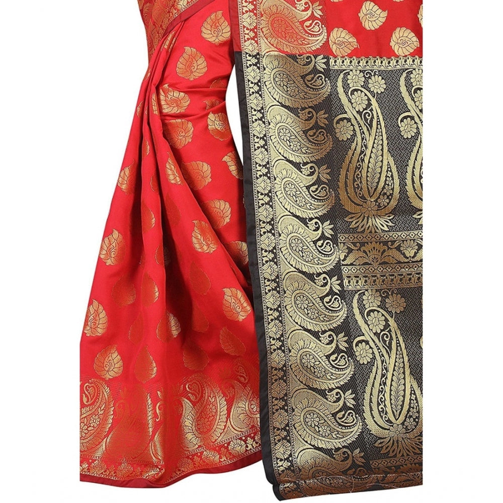 Seduva Women's Jacquard Woven Saree With Unstitched Blouse 5.5Mtr (Red)